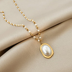 304 Stainless Steel Plastic Pearl White Oval Pendant Ball Link Chain Necklaces for Women, Golden, 17.72 inch(45cm)(WGC76B7-01)