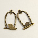 Tibetan Style Alloy Pendants, Lead Free and Cadmium Free, Antique Bronze, Bird, 32.5x18x1mm, Hole: 1.5mm(TIBEP-EA11900YKG-AB-LF)