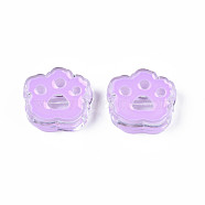Transparent Acrylic Beads, with Enamel, Cat Paw Print, Violet, 22x25x8.5mm, Hole: 3mm(ACRC-S039-06D)