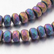 Electroplate Non-magnetic Synthetic Hematite Bead Strands, Frosted, Rondelle, Multi-color Plated, 4x3mm, Hole: 1mm, about 130pcs/strand, 15.7 inch(G-F300-48B-F02)