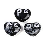 Natural Snowflake Obsidian Figurines, with Resin Eye, for Home Office Desktop Feng Shui Ornament, Heart, 20x24x12mm(G-H073-01C)