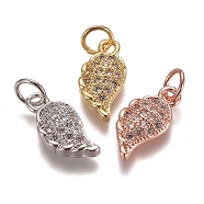 Brass Micro Pave Clear Cubic Zirconia Charms, with Jump Rings, Wing, Mixed Color, 13.5x7x3mm, Hole: 3mm(ZIRC-G153-25)