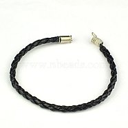Braided PU Leather Cord Bracelet Making, with Iron Cord Tips, Nice for DIY Jewelry Making, Black, 165x3mm(AJEW-JB00020-09)