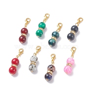 8Pcs Baking Painted Glass Beaded Pendant Decorations, with Iron Flat Head Pin, Iron Rhinestone Spacer Beads & Alloy Lobster Claw Clasp, Gourd-shaped, Golden, 42~42.5mm(HJEW-JM00640-01)