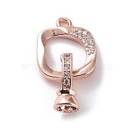 Rack Plating Brass Micro Pave Clear Cubic Zirconia Fold Over Clasps, Square, Cadmium Free & Lead Free, Long-Lasting Plated, Rose Gold, Square: 15x13x2mm, Clasp: 12x5.5mm, Inner Diameter: 4mm(KK-Q797-04RG)