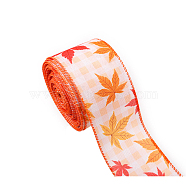 10 Yards Thanksgiving Day Printed Polyester Ribbons, Flat, Leaf, 2-1/2 inch(63mm)(THXG-PW0001-036A)