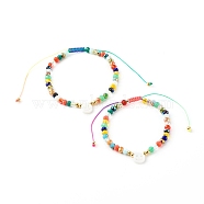 Electroplate Glass Nylon Thread Braided Bead Bracelets for Mom and Daughter, with Natural Shell Beads, Smile, Colorful, Inner Diameter: 2.01~3.07 inch(51~78mm), 1.69~2.64 inch(43~67mm), 2pcs/set (BJEW-JB06359-03)