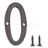 Iron Home Address Number, with 2pcs Screw, Num.0, Num.0: 75x38x5mm, Hole: 5mm(AJEW-WH0126-24J)