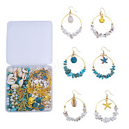 154Pieces DIY Ocean Style Earring Making Kits, Including Alloy Pendants, Natural Cowrie Shell & Imitation Pearl Acrylic & Gemstone Chip Beads, Brass Earring Findings, Blue, 14x11.8x2.8mm, Hole: 2mm(DIY-CJ0001-62)