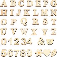 DIY Wood Alphanumeric Sticker Crafts, Mixed A~Z Alphabet & Number0~9 & Other Pattern, for Scrapbooking Decor, Blanched Almond, 38~24.5x33.5~15.5x4mm(DIY-WH0302-94)