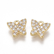Brass Micro Pave Cubic Zirconia Charms, Nickel Free, Real 18K Gold Plated, Butterfly, Clear, 6x6x2mm, Hole: 0.9mm(KK-T038-363G)