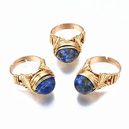Adjustable Gemstone Round Finger Rings, with Brass Findings, US Size 7 1/4(17.5mm)(RJEW-T019-01D-KC)