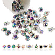 60Pcs 10 Styles Acrylic Beads, Rainbow Color Plated, Bead in Bead, Faceted Black, Mixed Shapes, 12~29mm, Hole: 2~3mm, 6pcs/style(MACR-CA0001-39)