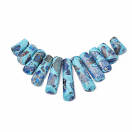 Synthetic Gemstone Beads Strands, Regalite and Turquoise, Graduated Fan Pendants, Focal Beads, Dyed, Deep Sky Blue, 15~39.5x9~10x5~5mm, Hole: 1.2mm, 11pcs/set, 3.93 inch/strand(G-S326-003B)