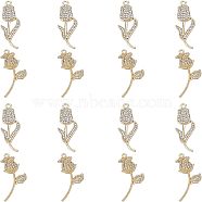 SUPERFINDINGS 16Pcs 2 Style  Rack Plating Alloy Pendants, with Crystal Rhinestone, Cadmium Free & Lead Free, Flower, Light Gold, 32.5~35x12~20x3~4.5mm, Hole: 1.6mm, 8pcs/style(PALLOY-FH0001-80)