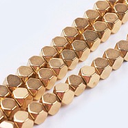 Electroplate Non-magnetic Synthetic Hematite Beads Strands, Faceted, Cube, Golden Plated, 4.5x4.5x4.5mm, Hole: 1mm, about 91pcs/strand, 15.75 inch(40cm)(G-I195-10-B)