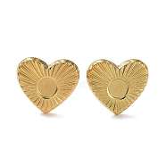 Ion Plating(IP) Rack Plating 304 Stainless Steel Stud Earring Findings, Earring Settings, Heart, Real 18K Gold Plated, 12x13mm, Pin: 0.7mm, Tray: 4mm(STAS-M323-26G)
