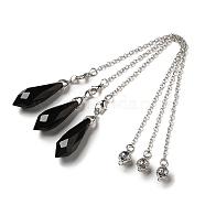 Natural Obsidian Dowsing Pendulum Big Pendants, with Platinum Plated Brass Findings, Bullet Charm, Cadmium Free & Lead Free, 218~222mm(G-H286-03P-06)