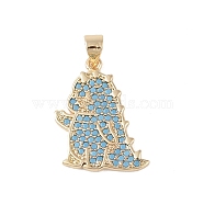 Brass Micro Pave Cubic Zirconia Pendants, Real 18K Gold Plated, Dinosaur, Light Sky Blue, 22x18x2mm, Hole: 4x3.5mm(KK-E111-45F-G)