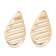 201 Stainless Steel Pendants, Cut-Out, Hollow Stripe Teardrop, Golden, 22.5x12x1mm, Hole: 1mm(X-STAS-K212-06G)