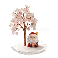 Christmas Natural Rose Quartz Chips Tree Decorations, Santa Claus Lampwork Base with Copper Wire Feng Shui Energy Stone Gift for Home Office Desktop, 94.5x115mm(DJEW-K028-02B)