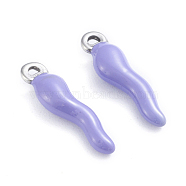 304 Stainless Steel Pendants, Enamelled Sequins, Horn of Plenty/Italian Horn Cornicello Charms, Stainless Steel Color, Lilac, 17.5x4.5x3.5mm, Hole: 1mm(STAS-I148-02P-06)