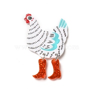 Printed Acrylic Pendants, with Glitter Powder, Rooster Charm, White, 44x30x2.3mm, Hole: 1.8mm(X-MACR-K330-17A)