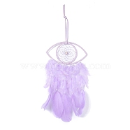 Handmade Eye Woven Net/Web with Feather Wall Hanging Decoration, with Plastic & Wooden Beads, for Home Offices Amulet Ornament, Orchid, 525mm(HJEW-K035-04B)