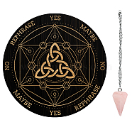 AHADEMAKER Divination Sets, including 1Pc PVC Plastic Pendulum Board, 1Pc 304 Stainless Steel Cable Chain Necklaces, 1Pc Natural Rose Quartz Stone Pendants, Trinity Knot Pattern, Board: 200x4mm(AJEW-GA0005-67H)