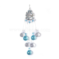 Crystals Chandelier Suncatchers Prisms Chakra Hanging Pendant, with Iron Cable Chains & Links, Glass Beads, Teardrop, Platinum, 220mm(AJEW-Q142-07)