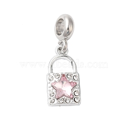 Rack Plating Alloy Light Rose Rhinestone European Dangle Charms, Large Hole Star Lock Pendants, Cadmium Free & Nickel Free & Lead Free, Platinum, 30mm, Hole: 5mm(PALLOY-S189-40P)