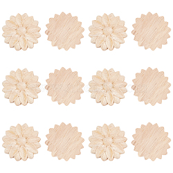 SUPERFINDINGS 12Pcs Flower Rubber Wooden Carved Decor Applique, for Home Furniture Corner Decorations Accessories, BurlyWood, 44x7mm,  12pcs(WOOD-FH0001-77)