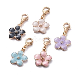 Golden Plated Zinc Alloy Pendants, with Enamel and Lobster Claw Clasps, Flower, Mixed Color, 30mm, Flower: 17x14x3mm(HJEW-JM00386)
