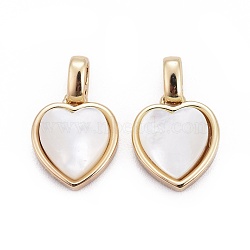 Natural White Shell Mother of Pearl Shell Pendants, with Brass Settings, Heart, Golden, 18x15x5mm, Hole: 2x4mm(BSHE-F011-05A-G)