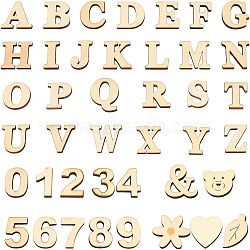 DIY Wood Alphanumeric Sticker Crafts, Mixed A~Z Alphabet & Number0~9 & Other Pattern, for Scrapbooking Decor, Blanched Almond, 38~24.5x33.5~15.5x4mm(DIY-WH0302-94)