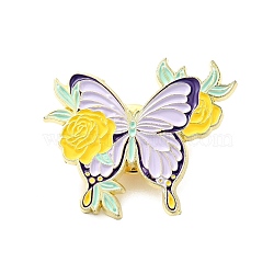 Flower Butterfly Enamel Pin, Gold Plated Alloy Badge for Backpack Clothes, Lilac, 25x30.5x1.5mm(JEWB-J005-07H-G)