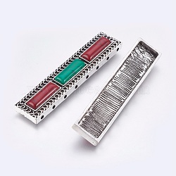 Synthetic Turquoise Multi-strand Links, with Tibetan Style Alloy Findings, Rectangle, Antique Silver, 63.5x14x6.5mm, Hole: 1mm(TIBE-F020-01AS)