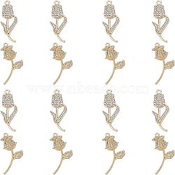 SUPERFINDINGS 16Pcs 2 Style  Rack Plating Alloy Pendants, with Crystal Rhinestone, Cadmium Free & Lead Free, Flower, Light Gold, 32.5~35x12~20x3~4.5mm, Hole: 1.6mm, 8pcs/style(PALLOY-FH0001-80)