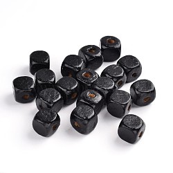 Dyed Natural Wood Beads, Cube, Nice for Children's Day Necklace Making, Lead Free, Black, 10mm, Hole: 3.5mm(X-WOOD-S617-10-LF)