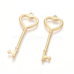 304 Stainless Steel Big Pendants, Key with Heart, Golden, 50x18x2mm, Hole: 2.5mm(STAS-G172-92G)