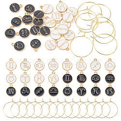 2 Sets Alloy Enamel Pendants Flat Round with Twelve Constellation Pattern, with Brass Wine Glass Charm Rings, Hoop Earrings Findings, for DIY Wine Glass Charms, Mixed Color, 15x12mm(ENAM-TA0002-82)