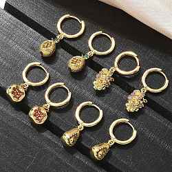 Brass Cubic Zirconia Hoop Earrings, Lead Free & Cadmium Free, Real 18K Gold Plated, Mixed Shapes, 24~27x7.5~11mm(EJEW-Q015-01G)