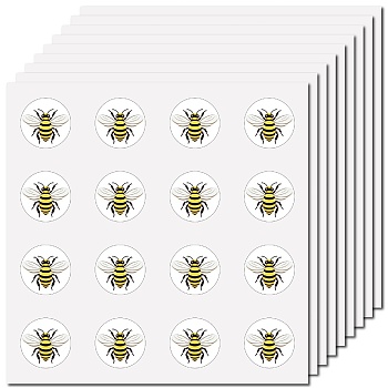 8Pcs Plastic Waterproof Self-Adhesive Picture Stickers, Round Dot Cartoon Decals for Kid's Art Craft, Bees, 150x150mm, Sticker: 25mm, 8 pcs/set