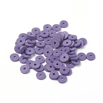 Handmade Polymer Clay Beads, for DIY Jewelry Crafts Supplies, Disc/Flat Round, Heishi Beads, Medium Purple, 6x1mm, Hole: 2mm, about 1175pcs/50g