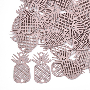 430 Stainless Steel Links connectors, Spray Painted, Etched Metal Embellishments, Pineapple, Pink, 20x11.5x0.3mm, Hole: 1.8mm
