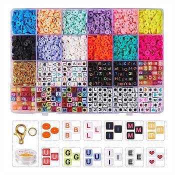 DIY Jewelry Making Kits, Including Handmade Polymer Clay Beads, Acrylic Beads, Round Crystal Elastic Stretch Thread, Zinc Alloy Lobster Claw Clasps, Iron Open Jump Rings, Mixed Color, Beads: 3071pcs/box