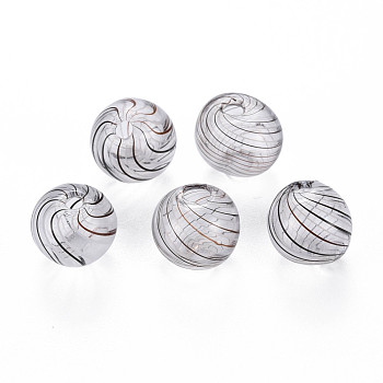 Transparent Handmade Blown Glass Globe Beads, Stripe Pattern, Round, Coconut Brown, 10.5~11.5mm, Hole: 1~2mm