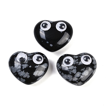 Natural Snowflake Obsidian Figurines, with Resin Eye, for Home Office Desktop Feng Shui Ornament, Heart, 20x24x12mm