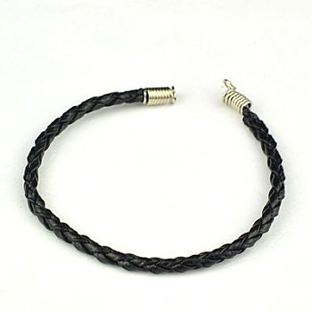 Braided PU Leather Cord Bracelet Making, with Iron Cord Tips, Nice for DIY Jewelry Making, Black, 165x3mm