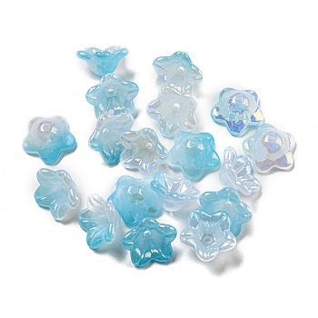 Iridescent Acrylic Bead Caps, AB Color Plated, 5-Petal Flower, Deep Sky Blue, 12.5x12.5x6.5mm, Hole: 1.5mm